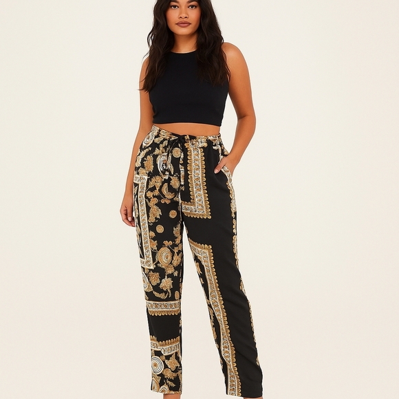 PrettyLittleThing Baroque Paisley Palazzo Pants – Size 4 (NWT) - Picture 1 of 4